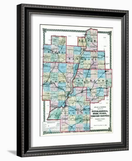 1875, Putnam, Marshall, Stark, Peoria, Woodford, and Tazewell Counties Map, Illinois, United States-null-Framed Giclee Print