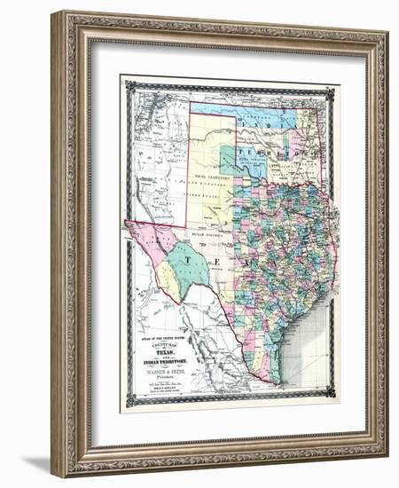 1875, Texas and Indian Territory Map, United States-null-Framed Giclee Print