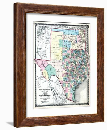 1875, Texas and Indian Territory Map, United States-null-Framed Giclee Print