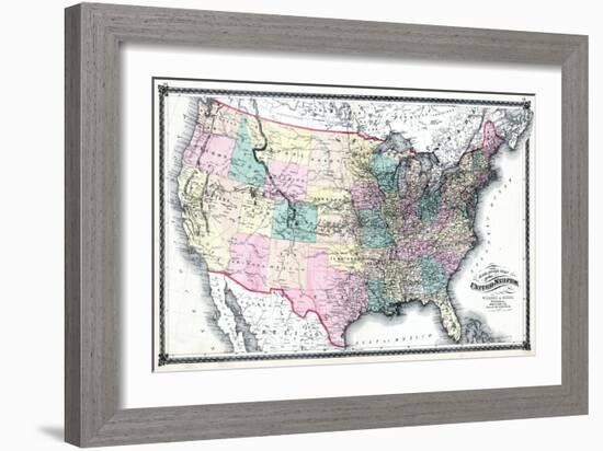 1875, United States Railroad Map, United States-null-Framed Giclee Print