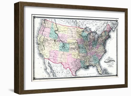 1875, United States Railroad Map, United States-null-Framed Giclee Print