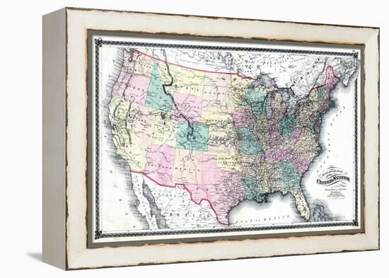 1875, United States Railroad Map, United States-null-Framed Premier Image Canvas