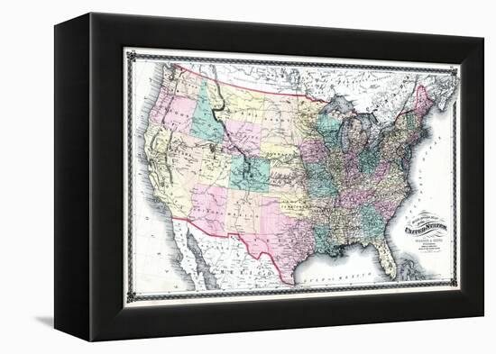 1875, United States Railroad Map, United States-null-Framed Premier Image Canvas