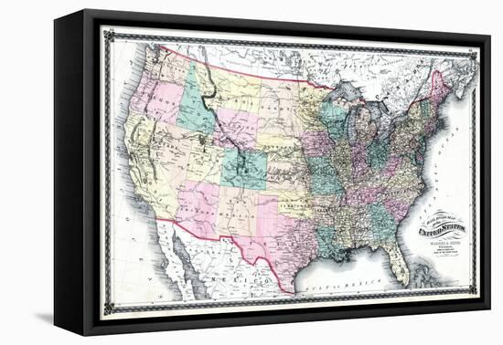 1875, United States Railroad Map, United States-null-Framed Premier Image Canvas