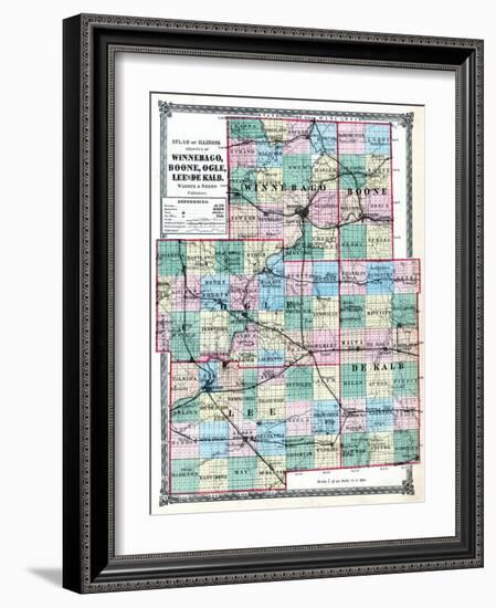 1875, Winnebago, Boone, Ogle, Lee and De Kalb Counties Map, Illinois, United States-null-Framed Giclee Print