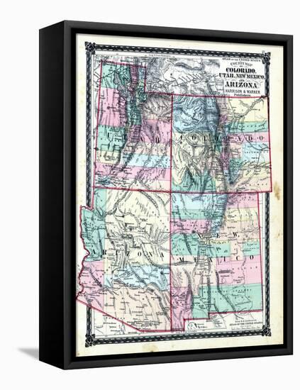 1876, County Map of Colorado, Utah, New Mexico and Arizona, United States-null-Framed Premier Image Canvas