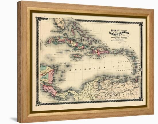 1876, County Map of Florida, West Indies, Caribbean, Mexico, Cuba, South America, United-null-Framed Premier Image Canvas