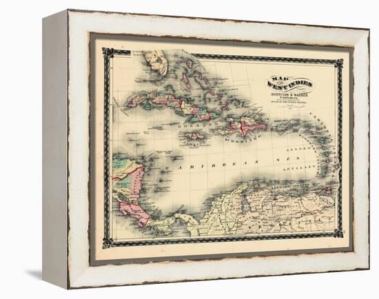 1876, County Map of Florida, West Indies, Caribbean, Mexico, Cuba, South America, United-null-Framed Premier Image Canvas