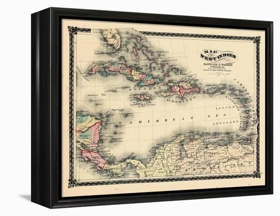 1876, County Map of Florida, West Indies, Caribbean, Mexico, Cuba, South America, United-null-Framed Premier Image Canvas