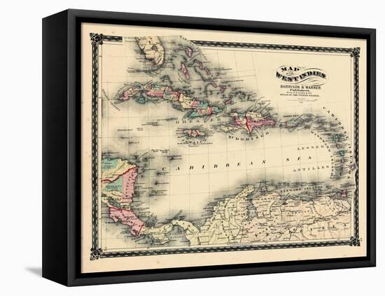 1876, County Map of Florida, West Indies, Caribbean, Mexico, Cuba, South America, United-null-Framed Premier Image Canvas