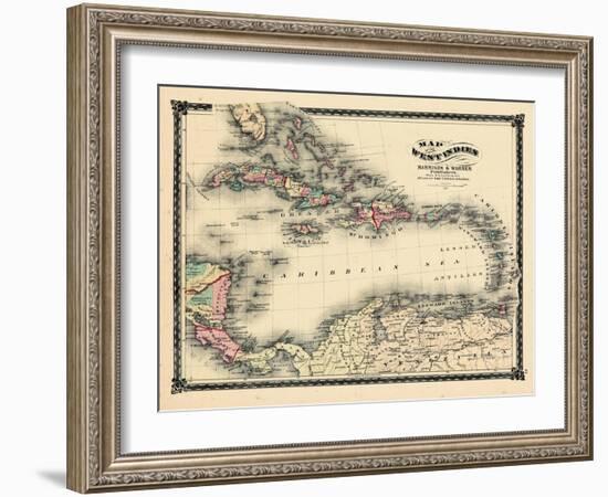 1876, County Map of Florida, West Indies, Caribbean, Mexico, Cuba, South America, United-null-Framed Giclee Print