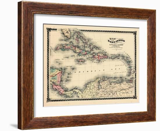 1876, County Map of Florida, West Indies, Caribbean, Mexico, Cuba, South America, United-null-Framed Giclee Print