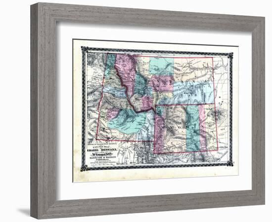 1876, County Map of Idaho, Montana and Wyoming, Missouri, United States-null-Framed Giclee Print