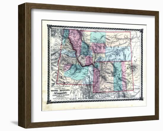 1876, County Map of Idaho, Montana and Wyoming, Missouri, United States-null-Framed Giclee Print