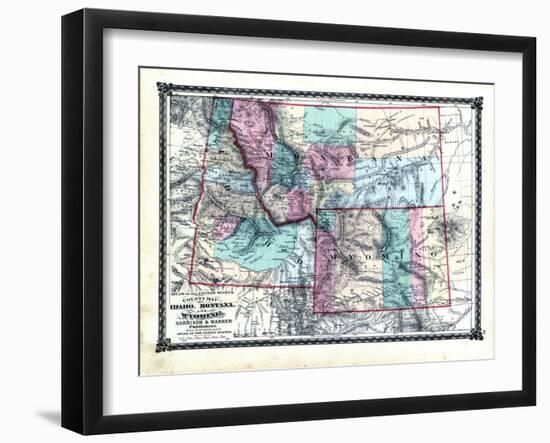 1876, County Map of Idaho, Montana and Wyoming, Missouri, United States-null-Framed Giclee Print
