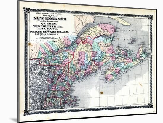 1876, County Map of New England and the Provinces of Quebec, New Brunswick, Nova Scotia and Prince-null-Mounted Giclee Print