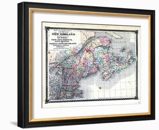 1876, County Map of New England and the Provinces of Quebec, New Brunswick, Nova Scotia and Prince-null-Framed Giclee Print