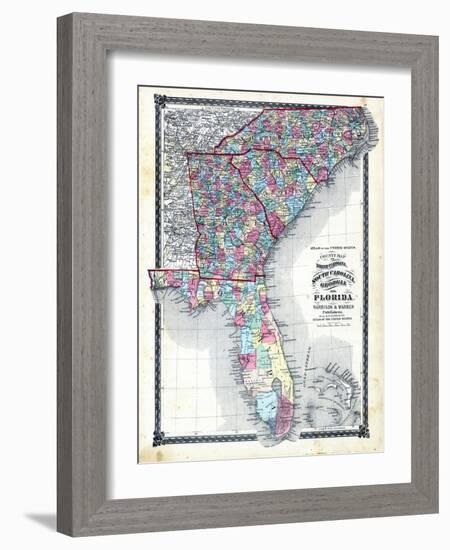 1876, County Map of North Carolina, South Carolina, Georgia and Florida, Missouri, United States-null-Framed Giclee Print