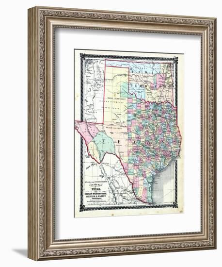 1876, County Map of Texas and Indian Territory, Missouri, United States-null-Framed Giclee Print