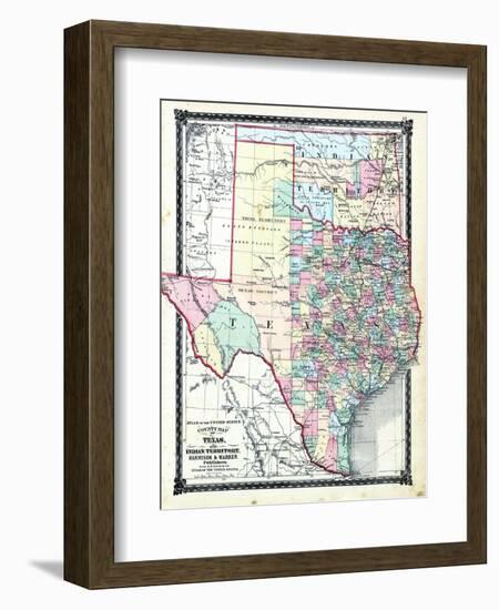 1876, County Map of Texas and Indian Territory, Missouri, United States-null-Framed Giclee Print