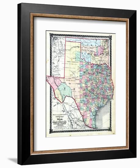 1876, County Map of Texas and Indian Territory, Missouri, United States-null-Framed Giclee Print