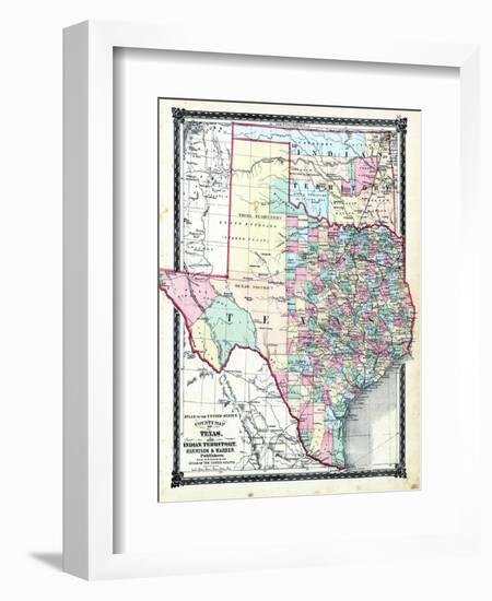 1876, County Map of Texas and Indian Territory, Missouri, United States-null-Framed Giclee Print