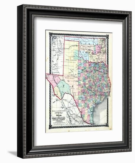 1876, County Map of Texas and Indian Territory, Missouri, United States-null-Framed Giclee Print