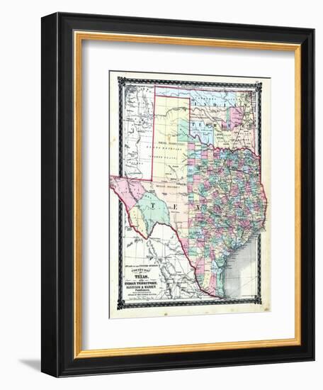 1876, County Map of Texas and Indian Territory, Missouri, United States-null-Framed Giclee Print