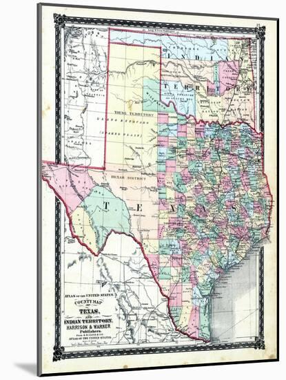1876, County Map of Texas and Indian Territory, Missouri, United States-null-Mounted Giclee Print