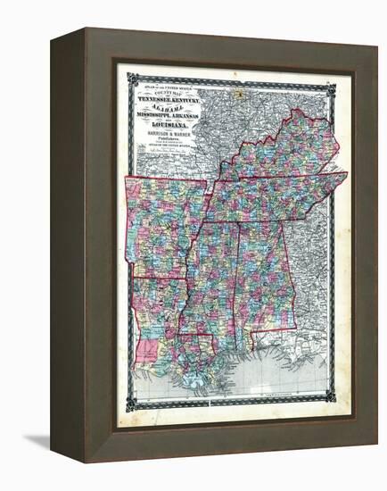 1876, County Map Tennessee, Kentucky, Alabana, Mississippi, Arkansas and Louisiana, Missouri, Unite-null-Framed Premier Image Canvas