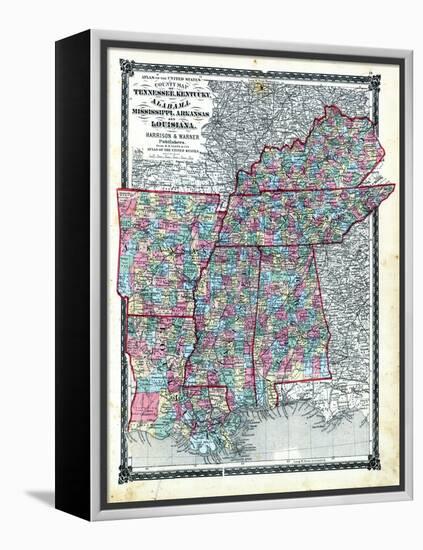 1876, County Map Tennessee, Kentucky, Alabana, Mississippi, Arkansas and Louisiana, Missouri, Unite-null-Framed Premier Image Canvas