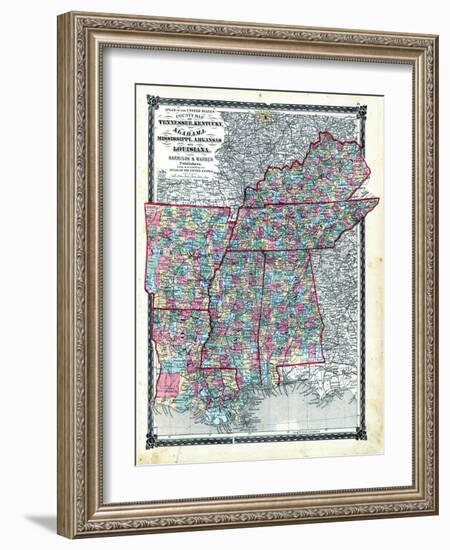 1876, County Map Tennessee, Kentucky, Alabana, Mississippi, Arkansas and Louisiana, Missouri, Unite-null-Framed Giclee Print