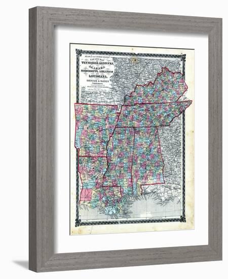 1876, County Map Tennessee, Kentucky, Alabana, Mississippi, Arkansas and Louisiana, Missouri, Unite-null-Framed Giclee Print