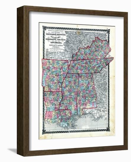 1876, County Map Tennessee, Kentucky, Alabana, Mississippi, Arkansas and Louisiana, Missouri, Unite-null-Framed Giclee Print