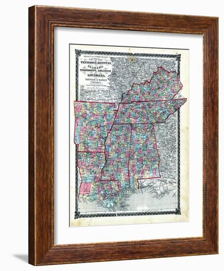 1876, County Map Tennessee, Kentucky, Alabana, Mississippi, Arkansas and Louisiana, Missouri, Unite-null-Framed Giclee Print