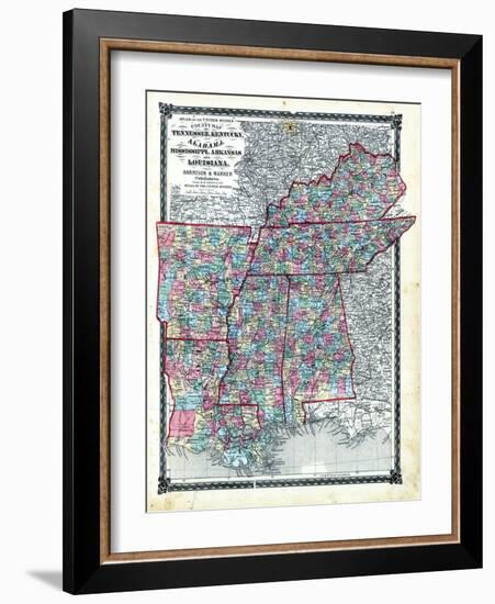 1876, County Map Tennessee, Kentucky, Alabana, Mississippi, Arkansas and Louisiana, Missouri, Unite-null-Framed Giclee Print
