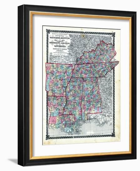 1876, County Map Tennessee, Kentucky, Alabana, Mississippi, Arkansas and Louisiana, Missouri, Unite-null-Framed Giclee Print