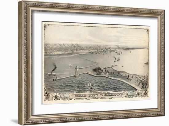 1876, Erie and Presque Isle Bay Bird's Eye View, Pennsylvania, United States-null-Framed Giclee Print