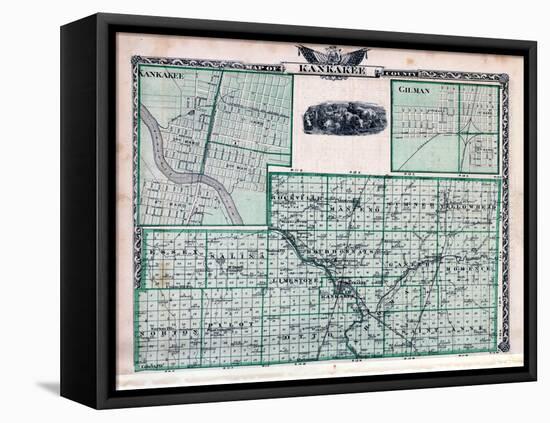 1876, Kankakee County Map, Gilman, Kankakee, Illinois, United States-null-Framed Premier Image Canvas