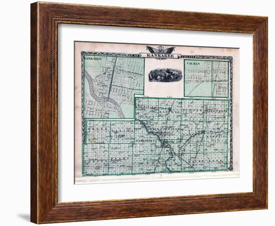 1876, Kankakee County Map, Gilman, Kankakee, Illinois, United States-null-Framed Giclee Print