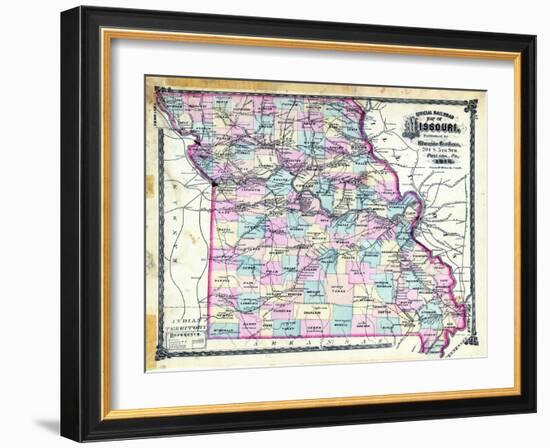 1876, Missouri Railroad Map, Missouri, United States-null-Framed Giclee Print