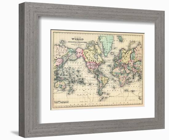 1876, World, Map of the World 1876-null-Framed Giclee Print