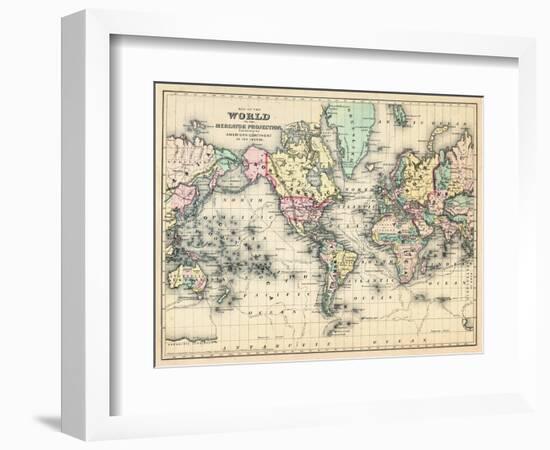 1876, World, Map of the World 1876-null-Framed Giclee Print