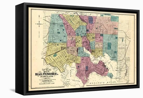 1877, Baltimore City Map 1877, Maryland, United States-null-Framed Premier Image Canvas