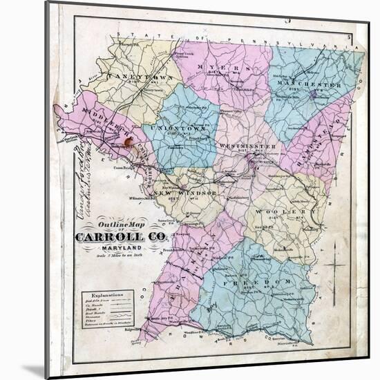 1877, Carroll County Map, Maryland, United States-null-Mounted Giclee Print