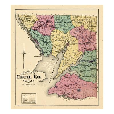 '1877, Cecil County Map, Maryland, United States' Giclee Print