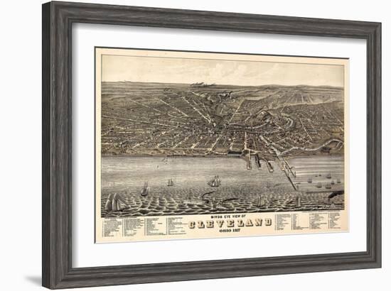 1877, Cleveland Bird's Eye View, Ohio, United States-null-Framed Giclee Print