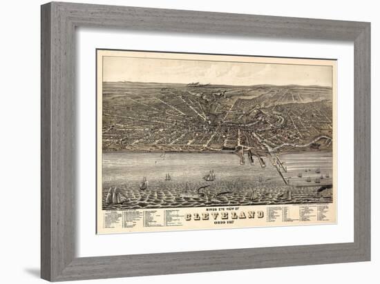 1877, Cleveland Bird's Eye View, Ohio, United States-null-Framed Giclee Print