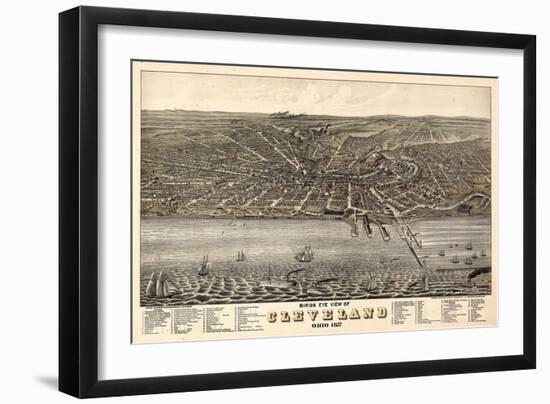 1877, Cleveland Bird's Eye View, Ohio, United States-null-Framed Giclee Print