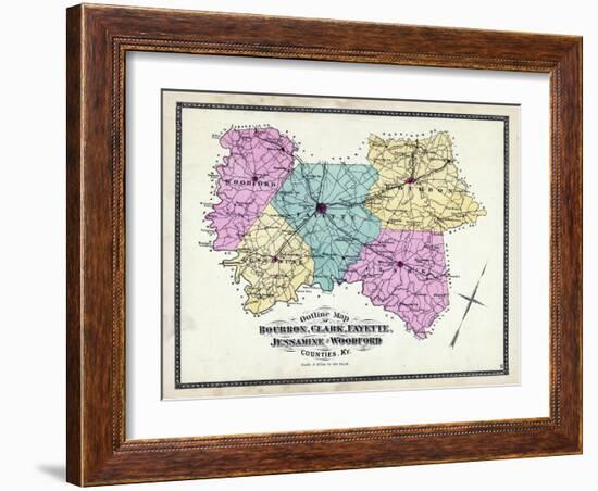 1877, Kentucky Counties Outline Map, Kentucky, United States-null-Framed Giclee Print